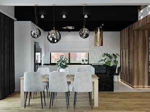 klasyczna elegancka jadalnia z dużym stołem i tapicerowanymi krzesłami - zdjęcie od JUKA design Pracownia Wnętrz