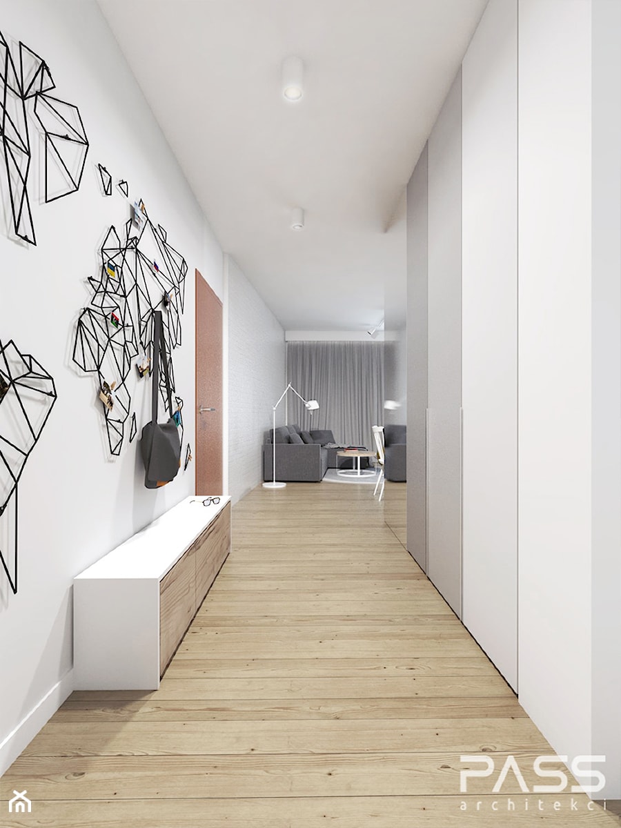 Projekt 5 - Duży z wieszakiem biały hol / przedpokój, styl minimalistyczny - zdjęcie od PASS Architekci