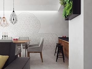 Średnia biała jadalnia w salonie, styl minimalistyczny - zdjęcie od PASS Architekci