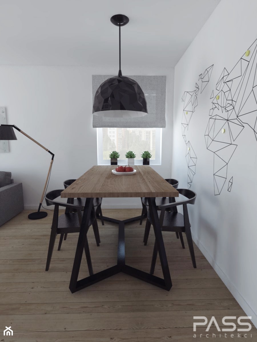 Projekt 8 - Średnia biała jadalnia w salonie, styl skandynawski - zdjęcie od PASS Architekci