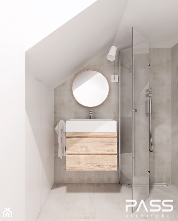 Projekt 9 - Mała na poddaszu bez okna łazienka, styl skandynawski - zdjęcie od PASS Architekci