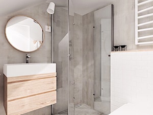 Projekt 9 - Mała na poddaszu bez okna z lustrem łazienka, styl skandynawski - zdjęcie od PASS Architekci