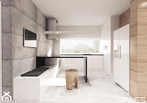 Projekt 6 - Duża otwarta z zabudowaną lodówką z lodówką wolnostojącą kuchnia w kształcie litery u, styl skandynawski - zdjęcie od PASS Architekci