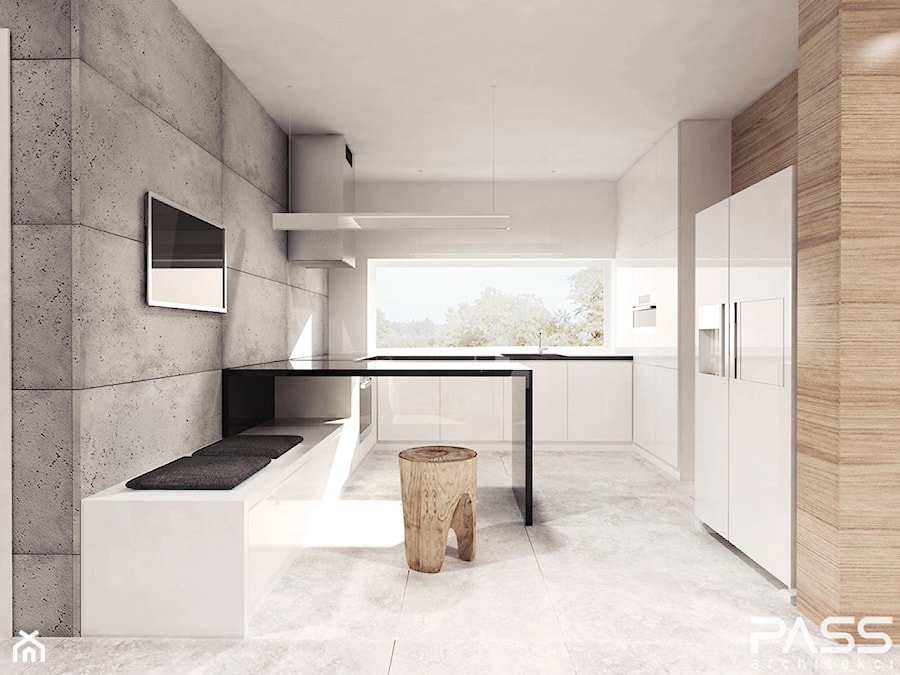 Projekt 6 - Duża otwarta z zabudowaną lodówką z lodówką wolnostojącą kuchnia w kształcie litery u, styl skandynawski - zdjęcie od PASS Architekci