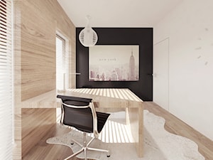 Projekt 6 - Średnie w osobnym pomieszczeniu z zabudowanym biurkiem białe biuro, styl skandynawski - zdjęcie od PASS Architekci