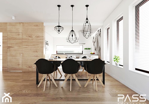 Projekt 9 - Średnia biała jadalnia w kuchni, styl skandynawski - zdjęcie od PASS Architekci