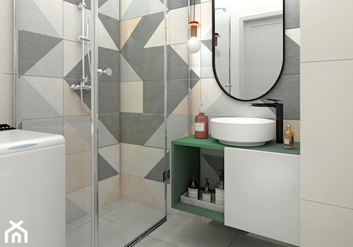 Mieszkanie nowoczesnej singielki - Mała bez okna z pralką / suszarką z lustrem łazienka, styl nowoczesny - zdjęcie od BS Studio Projektowe