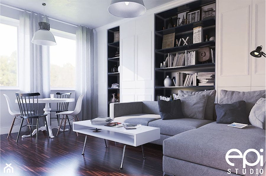 Pokój dzienny - mieszkanie - Mały biały salon z jadalnią, styl nowoczesny - zdjęcie od EPI Studio