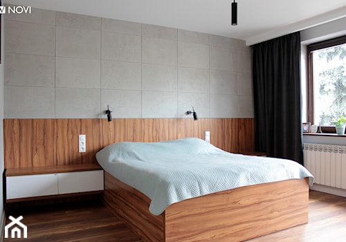 Dom jednorodzinny - Bławatkowa - Średnia biała szara sypialnia, styl industrialny - zdjęcie od NOVI projektowanie