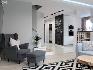 Dom jednorodzinny - Mały biały salon z kuchnią, styl skandynawski - zdjęcie od NOVI projektowanie