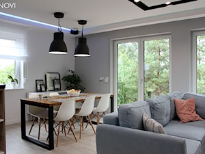 Dom jednorodzinny - Średnia biała szara jadalnia w salonie, styl industrialny - zdjęcie od NOVI projektowanie