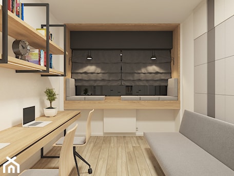 Aranżacje wnętrz - Biuro: JAPANESE CUT | 2018 - Średnie szare białe biuro domowe w pokoju, styl minimalistyczny - L42 Architektura. Przeglądaj, dodawaj i zapisuj najlepsze zdjęcia, pomysły i inspiracje designerskie. W bazie mamy już prawie milion fotografii!