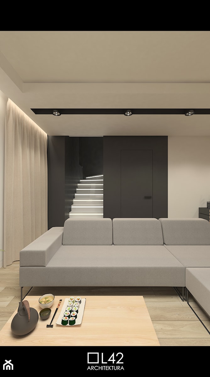 JAPANESE CUT | 2018 - Średni czarny szary salon, styl minimalistyczny - zdjęcie od L42 Architektura