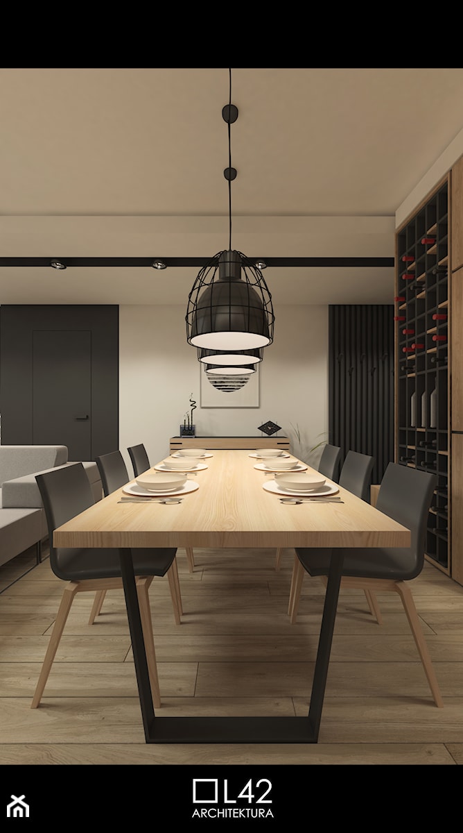 JAPANESE CUT | 2018 - Duża czarna szara jadalnia w salonie, styl minimalistyczny - zdjęcie od L42 Architektura