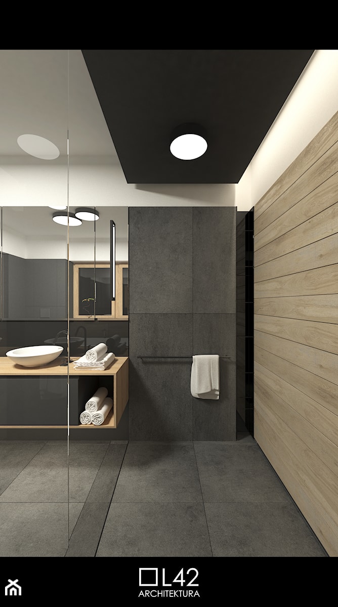 JAPANESE CUT | 2018 - Średnia bez okna z lustrem z marmurową podłogą łazienka, styl minimalistyczny - zdjęcie od L42 Architektura