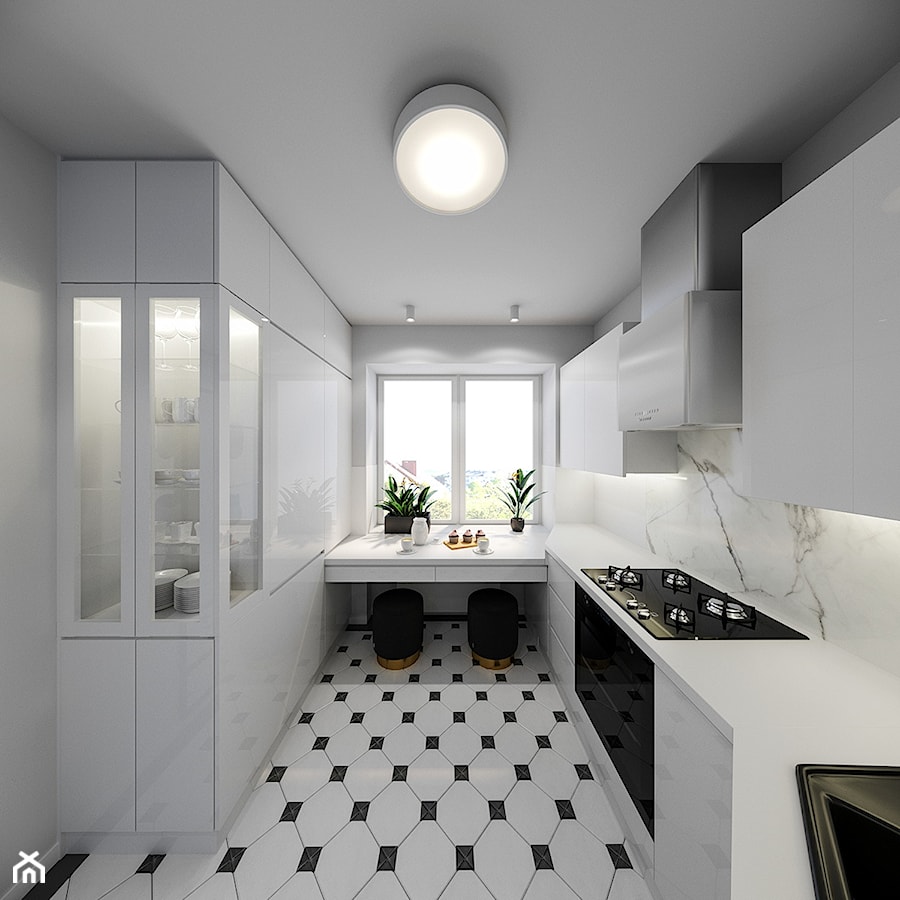 Projekt kuchni czarno-białej - Kuchnia, styl glamour - zdjęcie od Artema Pracownia Architektury Wnętrz Agnieszka Krawczyk