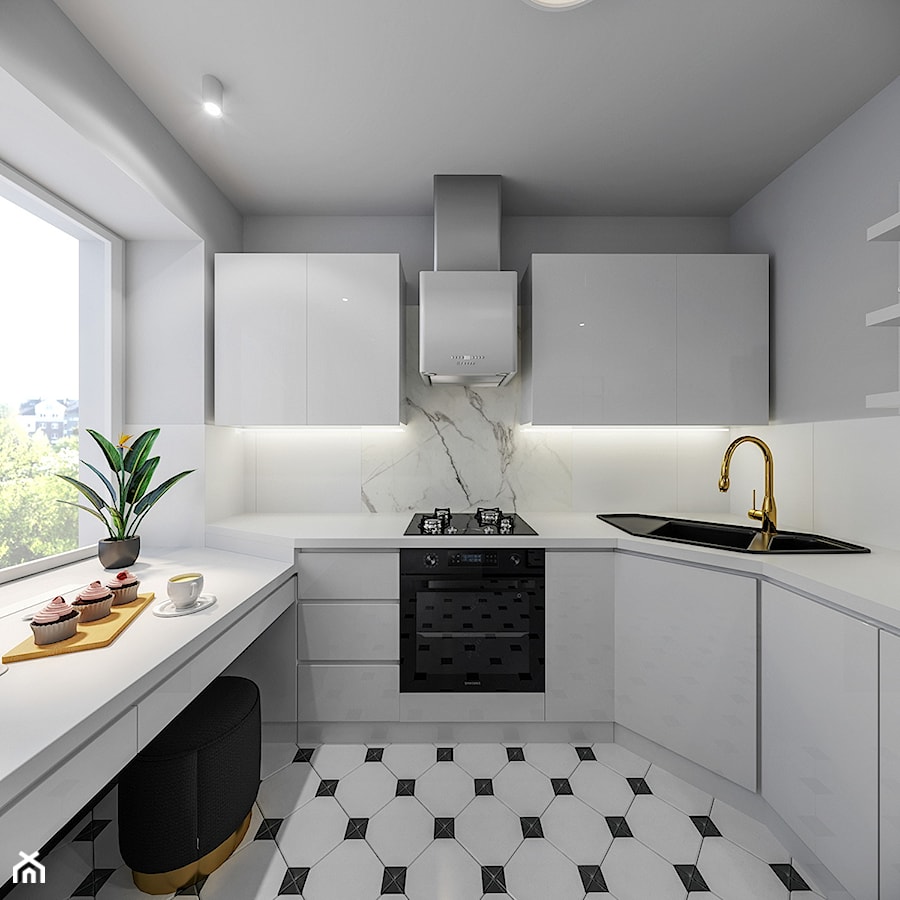 Projekt kuchni czarno-białej - Kuchnia, styl glamour - zdjęcie od Artema Pracownia Architektury Wnętrz Agnieszka Krawczyk