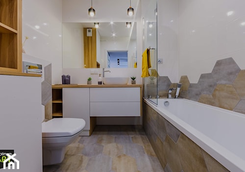 Mieszkanie pod wynajem - Średnia bez okna z lustrem z punktowym oświetleniem łazienka, styl skandynawski - zdjęcie od OptimumArt Pracownia Aranżacji Wnętrz