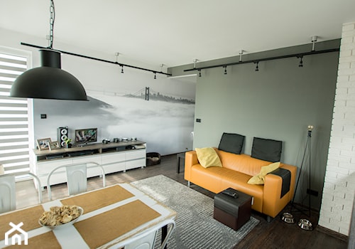 mieszkanie Warszawa - Średni szary salon z jadalnią, styl industrialny - zdjęcie od Marta Witkowska-Kozera m Art studio projektowe