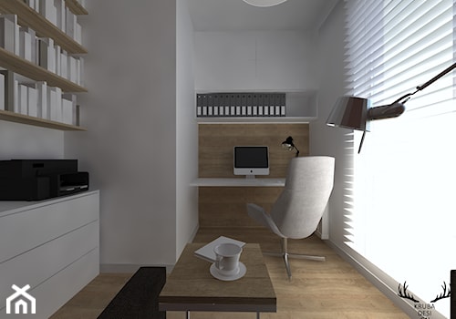 ARTYSTYCZNY ŻOLIBORZ - Średnie z sofą z zabudowanym biurkiem białe biuro, styl minimalistyczny - zdjęcie od Noemi Kruba