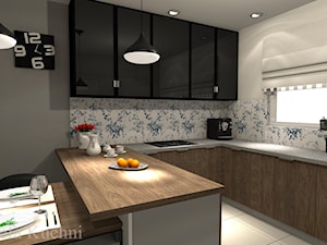 Kuchnia - projekt dla klienta - Średnia otwarta z zabudowaną lodówką kuchnia w kształcie litery u z oknem, styl nowoczesny - zdjęcie od AJ-Strefa Kuchni