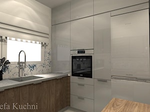 Kuchnia - projekt dla klienta - Średnia otwarta z zabudowaną lodówką kuchnia w kształcie litery l z oknem, styl nowoczesny - zdjęcie od AJ-Strefa Kuchni