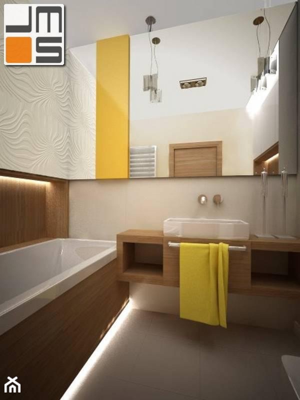 Modne ściany w łazience w mieszkaniu trzypokojowym - zdjęcie od jms STUDIO s.c. - Homebook