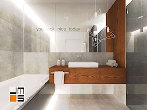 Szarości i drewno w minimalistycznej łazience - zdjęcie od jms STUDIO s.c.