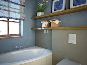Projekt łazienki w stylu prowansalskim z wanną i belkami na suficie - zdjęcie od jms STUDIO s.c.