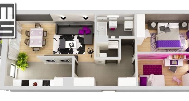 Wizualizacja rzutu mieszkania trzypokojowego z góry - zdjęcie od jms STUDIO s.c.