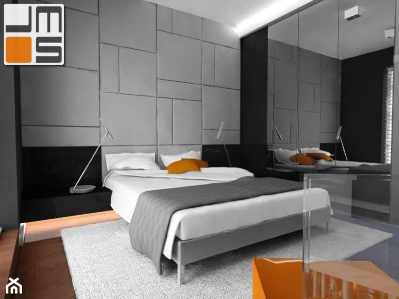 Projekt nowoczesnej sypialni z ciekawym zagłówkiem - zdjęcie od jms STUDIO s.c.