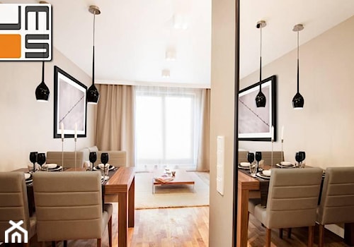 Aranżacja wnętrz nowoczesnego mieszkania w Browar Lubicz - Mała biała jadalnia w salonie, styl nowoczesny - zdjęcie od jms STUDIO s.c.