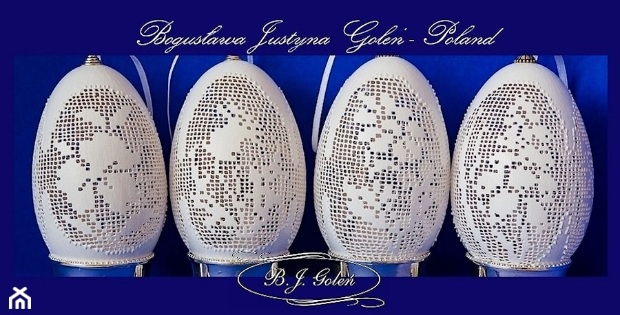 Ażurowe pisanki inspirowane motywami koronkami haftu filet - krzyżykowymi - zdjęcie od Ażurowe pisanki rzeźbione - Egg art