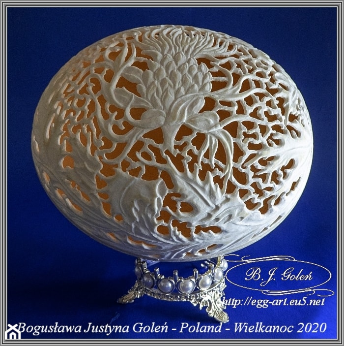 Osty - Rzeźbione jajko strusie - Bogusława Justyna Goleń - zdjęcie od Ażurowe pisanki rzeźbione - Egg art