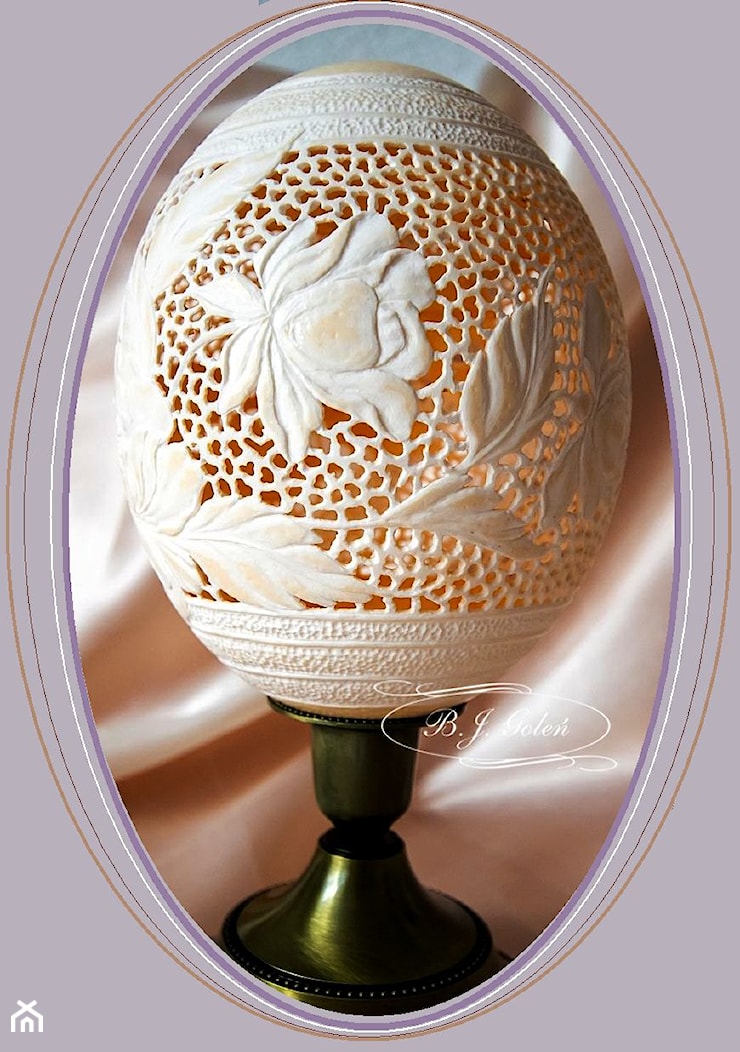 Nasze pasje - Piwonie - Jajko strusie jako dekoracje - zdjęcie od Ażurowe pisanki rzeźbione - Egg art - Homebook