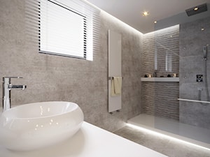 Łazienka w neutralnych kolorach - Średnia łazienka z oknem, styl nowoczesny - zdjęcie od SOFISTO Pracownia Projektowa