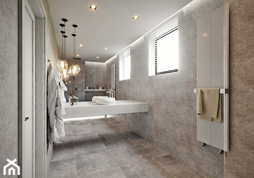 Łazienka w neutralnych kolorach - Średnia łazienka z oknem, styl minimalistyczny - zdjęcie od SOFISTO Pracownia Projektowa