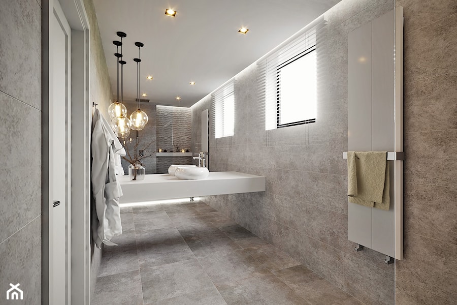 Łazienka w neutralnych kolorach - Średnia łazienka z oknem, styl minimalistyczny - zdjęcie od SOFISTO Pracownia Projektowa