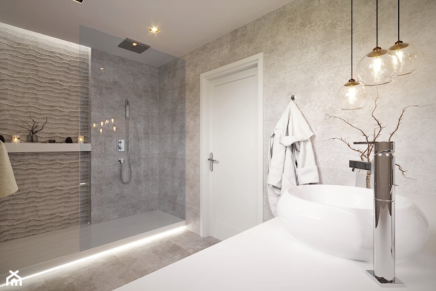 Łazienka w neutralnych kolorach - Średnia łazienka, styl minimalistyczny - zdjęcie od SOFISTO Pracownia Projektowa