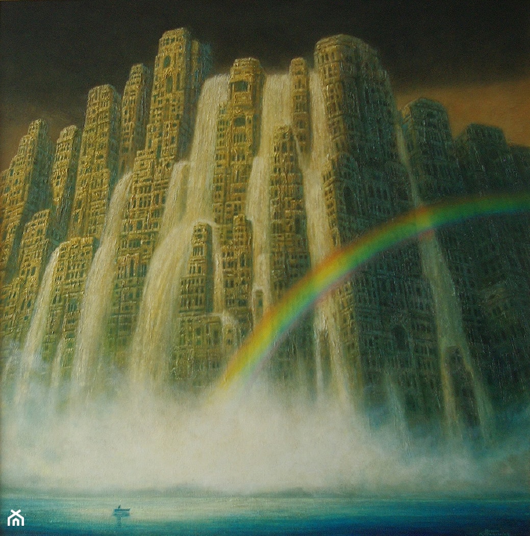 Marcin Kołpanowicz, „Cataractopolis”, olej na płótnie, 100×100 cm, 2012 - zdjęcie od Galeria Quantum - Homebook