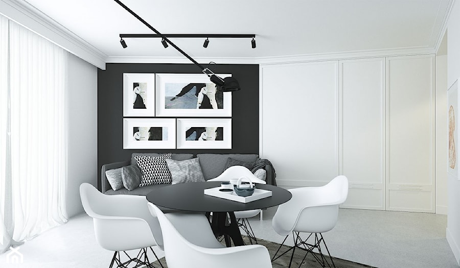 Artystyczny Żoliboż - Mały biały salon z jadalnią, styl glamour - zdjęcie od Optim Group Architecture & Design