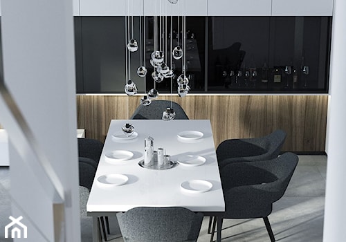 Mały biały salon z jadalnią, styl nowoczesny - zdjęcie od Optim Group Architecture & Design