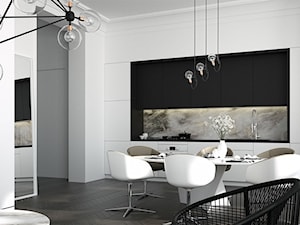 Mała otwarta z salonem czarna z zabudowaną lodówką kuchnia jednorzędowa, styl tradycyjny - zdjęcie od Optim Group Architecture & Design