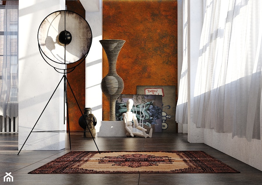 Farba o efekcie rdzy - Mały biały salon, styl industrialny - zdjęcie od Francesco GUARDI Collezione