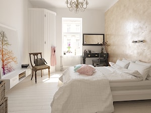 Farba o efekcie rosy - Średnia beżowa biała sypialnia, styl prowansalski - zdjęcie od Francesco GUARDI Collezione
