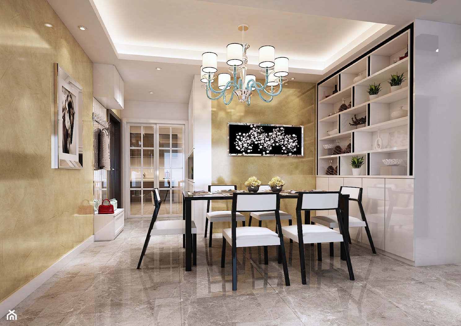 Stiuk wapienny - Średnia beżowa biała jadalnia jako osobne pomieszczenie, styl nowoczesny - zdjęcie od Francesco GUARDI Collezione - Homebook