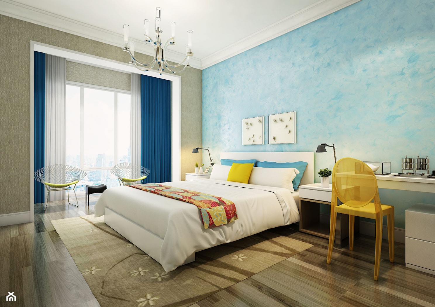 Farba o efekcie aksamitu - Duża beżowa niebieska sypialnia, styl nowoczesny - zdjęcie od Francesco GUARDI Collezione - Homebook
