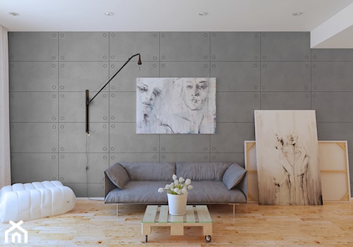 Masa o efekcie betonu - Mały biały szary salon, styl industrialny - zdjęcie od Francesco GUARDI Collezione
