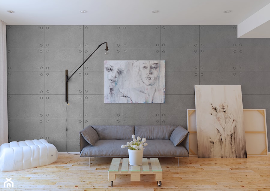 Masa o efekcie betonu - Mały biały szary salon, styl industrialny - zdjęcie od Francesco GUARDI Collezione