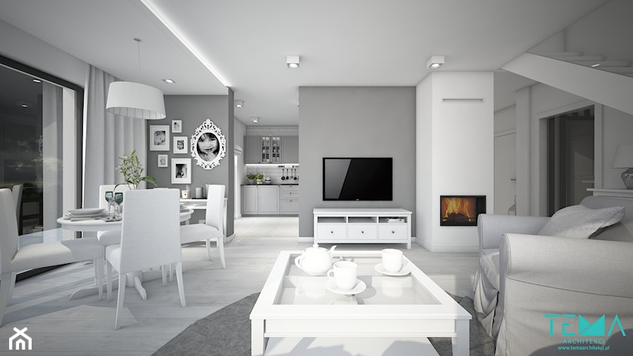 Classic always fashionable - Średni biały szary salon z kuchnią z jadalnią, styl tradycyjny - zdjęcie od TEMA Architekci